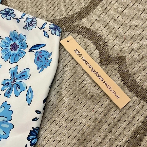 Aqua floral print sweetheart neck blue white peplum exposed zipper back top - Picture 13 of 16